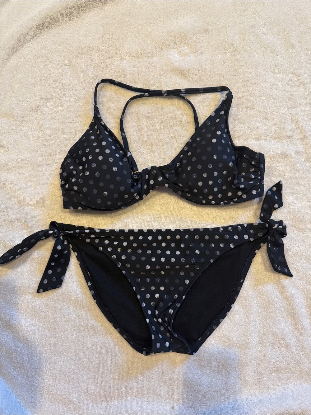 Athleta Black with Polka Dot Tie-Side Bikini Medium
